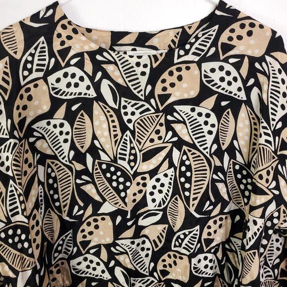 Masai Top Womens M Artsy Abstract Leaves Print Light Viscose Dark Neutrals - Picture 2 of 8